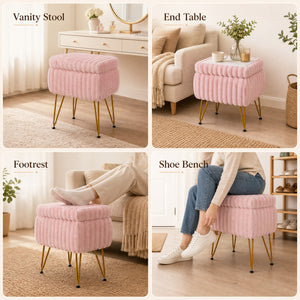 Vanity Stool with Storage and Reversible Lid Faux Fur Upholstered Ottoman-Pink view 9