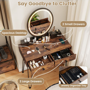 Vanity Table Set with 3-Color Lighted Dimmable Mirror-Brown view 6