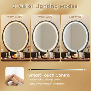 Vanity Table Set with 3-Color Lighted Dimmable Mirror-Brown view 7