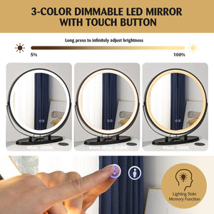 Vanity Table Set with 3-Color Lighted Mirror and Cushioned Stool-White view 5
