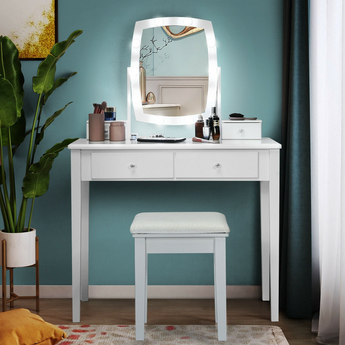 Vanity Table Set with Lighted Mirror for Bedroom and Dressing Room-White view 2