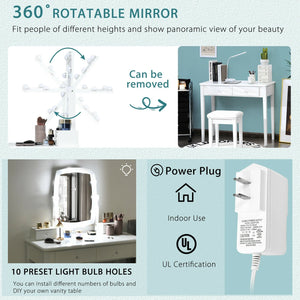 Vanity Table Set with Lighted Mirror for Bedroom and Dressing Room-White view 3