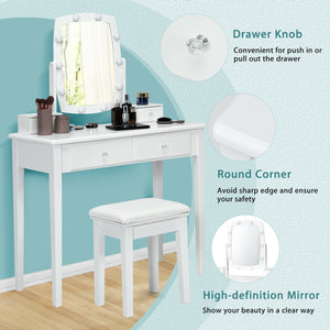 Vanity Table Set with Lighted Mirror for Bedroom and Dressing Room-White view 5