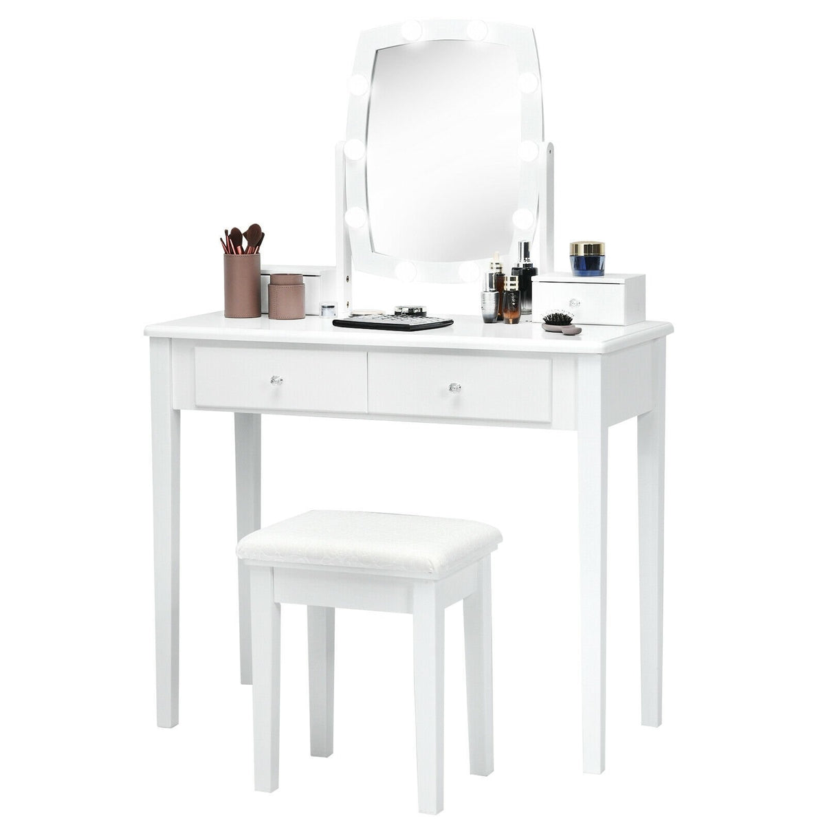 Vanity Table Set with Lighted Mirror for Bedroom and Dressing Room-White view 7