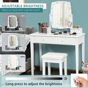 Vanity Table Set with Lighted Mirror for Bedroom and Dressing Room-White view 8