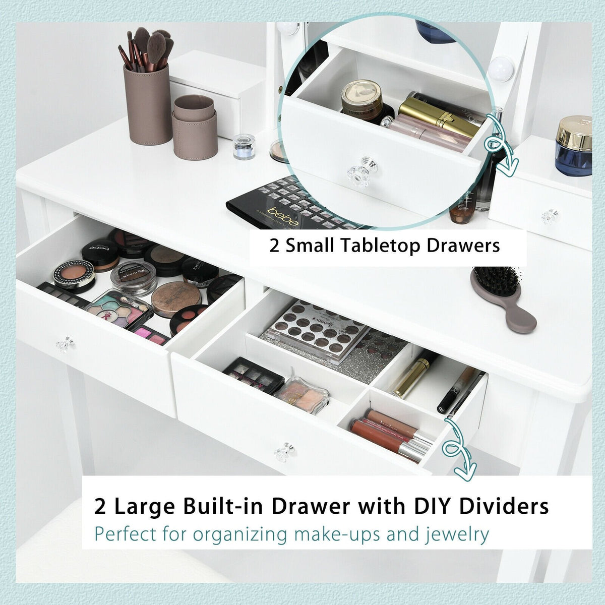 Vanity Table Set with Lighted Mirror for Bedroom and Dressing Room-White view 9