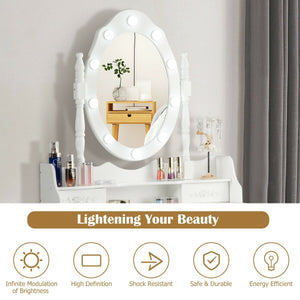 Makeup Vanity Dressing Table Set with Dimmable Bulbs Cushioned Stool-White view 3