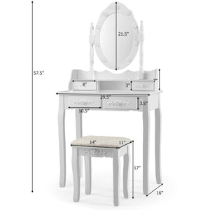Makeup Vanity Dressing Table Set with Dimmable Bulbs Cushioned Stool-White view 4