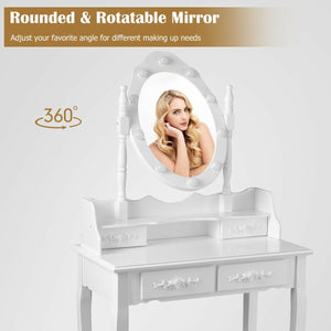Makeup Vanity Dressing Table Set with Dimmable Bulbs Cushioned Stool-White view 9