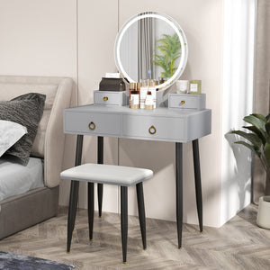 Vanity Table Set with Mirror-Gray view 2