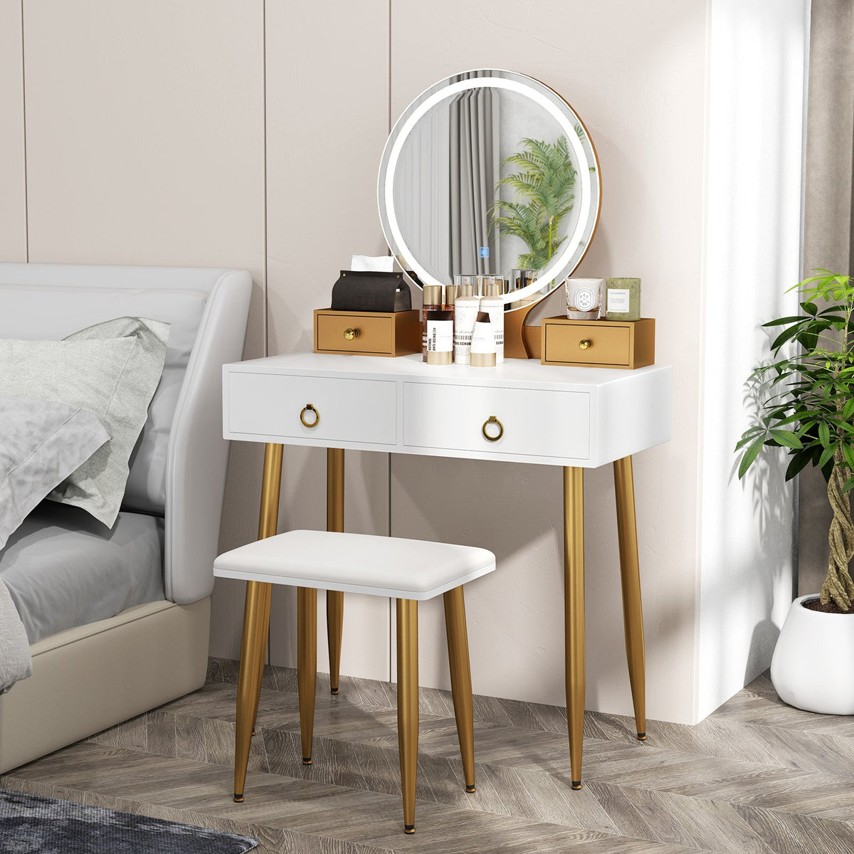 Vanity Table Set with Mirror-White view 2