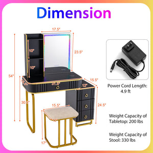 Vanity Table Set with RGB LED Lights and Wireless Charging Station-Black view 5