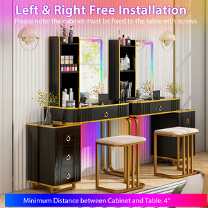 Vanity Table Set with RGB LED Lights and Wireless Charging Station-Black view 8