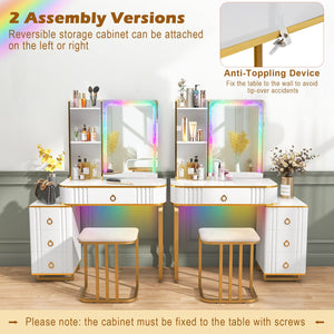 Vanity Table Set with RGB LED Lights and Wireless Charging Station-White view 5