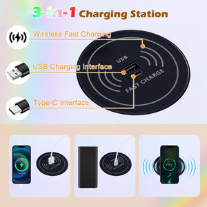 Vanity Table Set with RGB LED Lights and Wireless Charging Station-White view 9