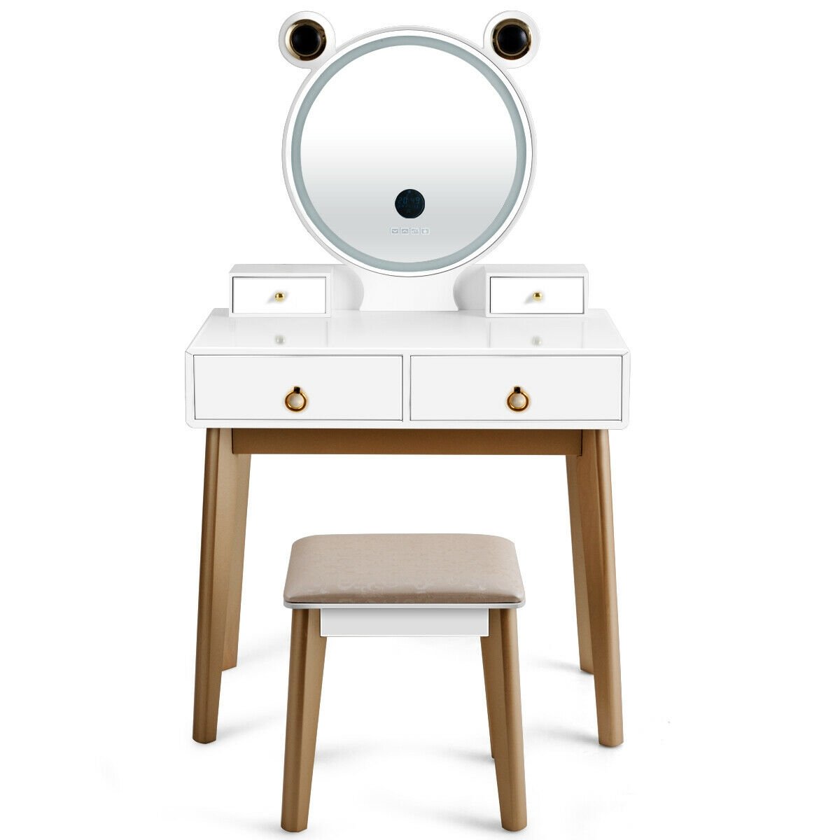 Vanity Set with 3-Color Lighted Touch Screen Dimming Mirror and 4 Drawers view 4