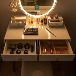 Vanity Set with 3-Color Lighted Touch Screen Dimming Mirror and 4 Drawers view 5