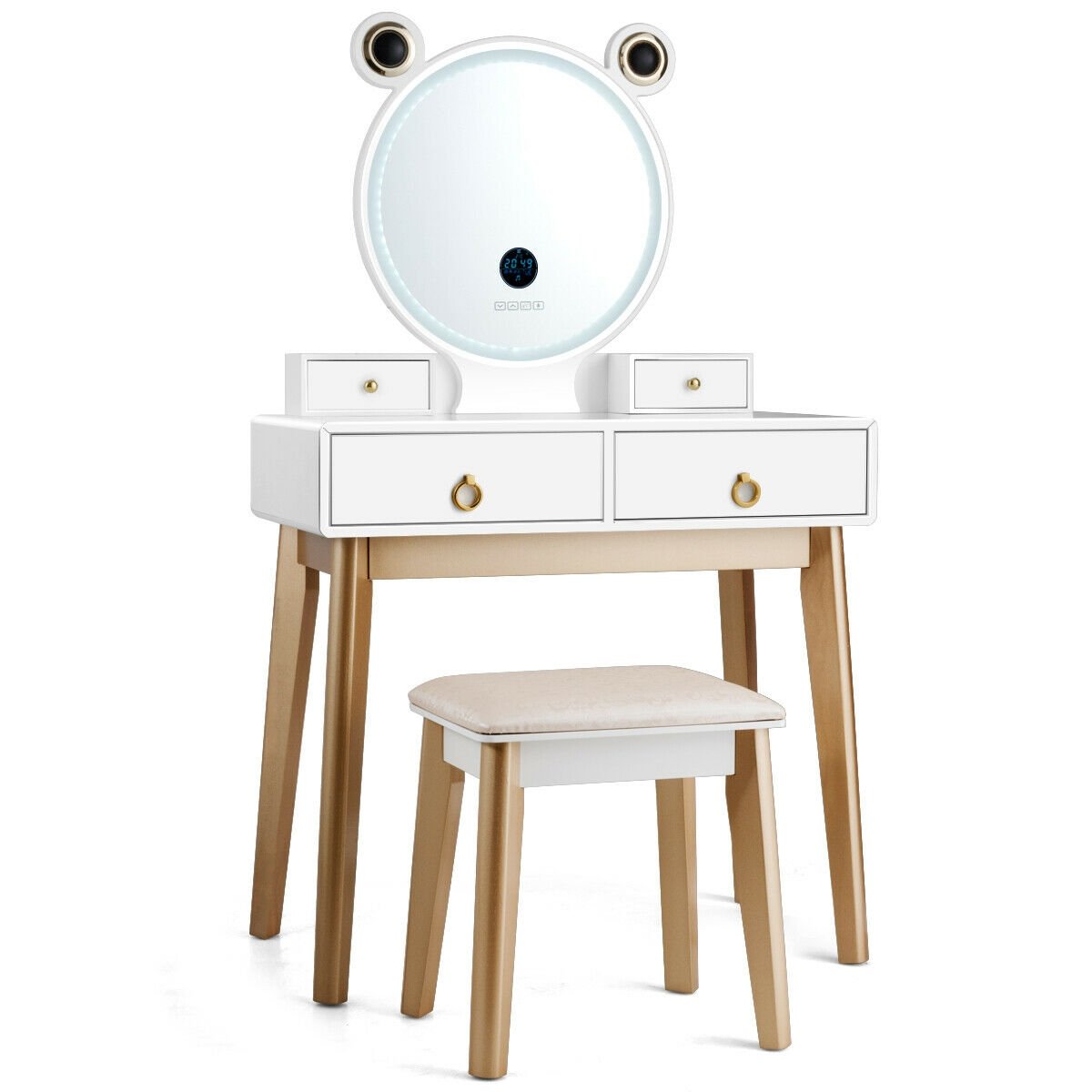 Vanity Set with 3-Color Lighted Touch Screen Dimming Mirror and 4 Drawers view 7