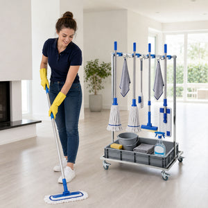 Cleaning Rolling Janitor Cart with Locking Wheels Cleaning Cart with Integrated Drip Tray 4 Casters