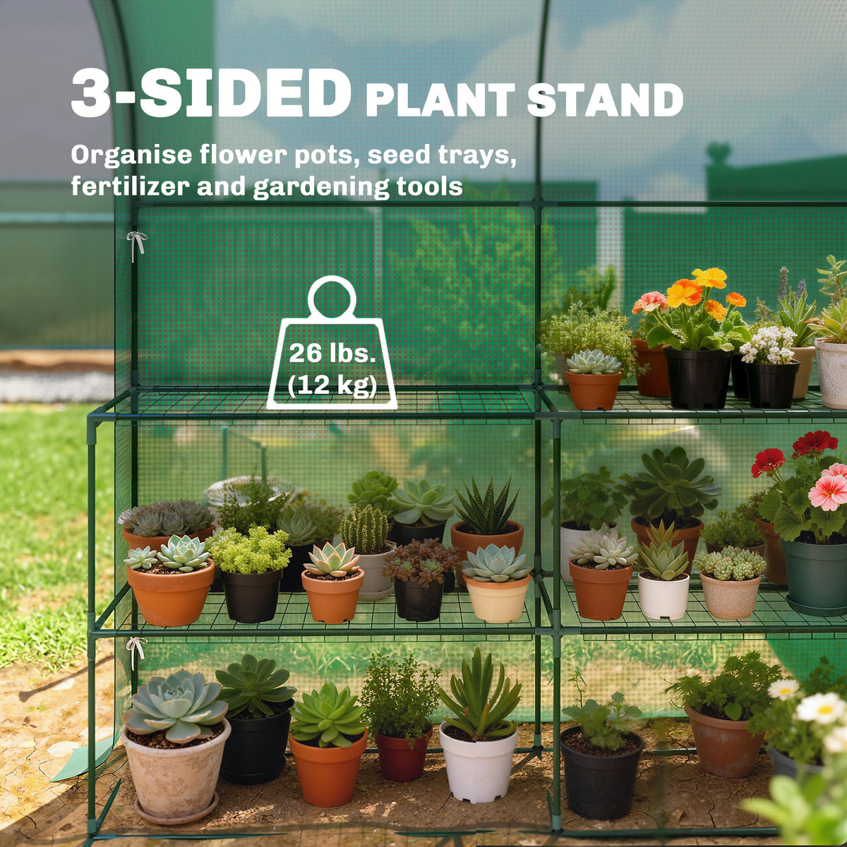 Walk-in Mini Greenhouse with Shelves, Portable Outdoor Greenhouse with Roll-up Door, 123 x 187 x 189 cm – view 3