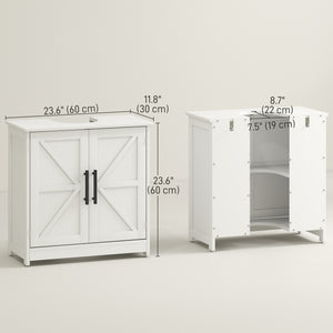 Farmhouse Pedestal Sink Storage Cabinet, Bathroom Under Sink Cabinet with 2 Barn Doors and Adjustable Shelf, White
