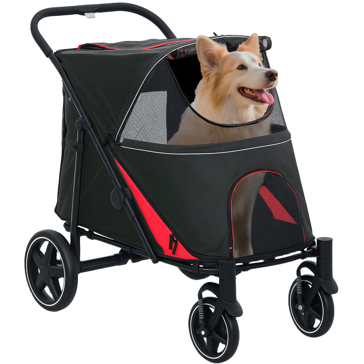 Foldable Pet Stroller with Universal Front Wheels, Shock Absorber