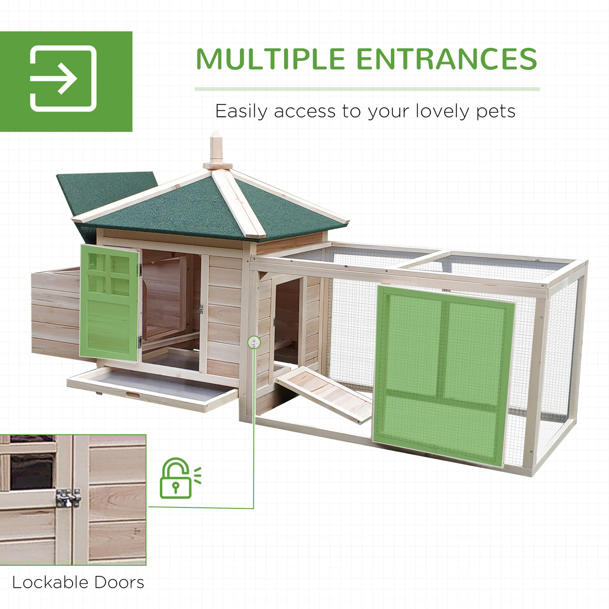 77" Chicken Coop Hen House Rabbit Hutch Poultry Cage Pen Outdoor Backyard with Nesting Box Run Natural – view 4