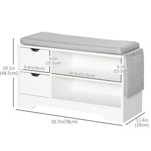 Upholstered Shoe Storage Bench w/ Seat, Entrance Bench w/ Drawer Open Shelves and Pocket for Hallway, White – view 2