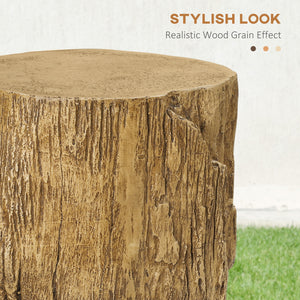 Concrete Finish Side Table, Lightweight Accent Table, 17" Patio Tree Stump End Table with 4 Adjustable Feet for Indoor, Outdoor, Natural Brown