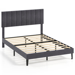 Velvet Upholstered Platform Bed with Height Adjustable Vertical Channel Headboard-Full Size view 9