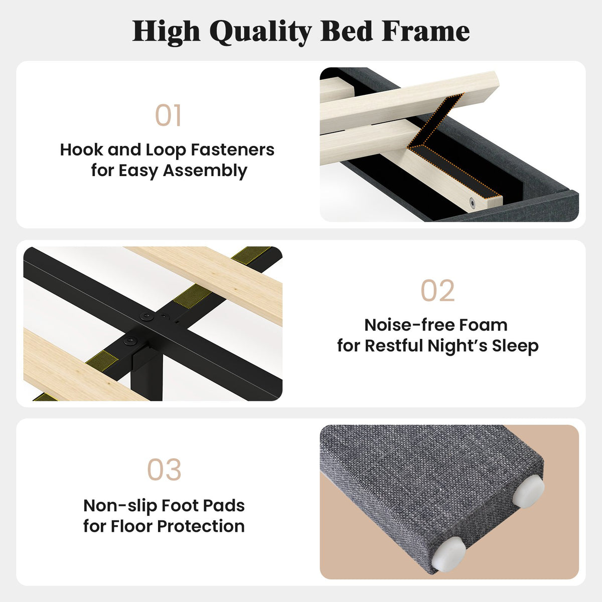 Velvet Upholstered Platform Bed with Height Adjustable Vertical Channel Headboard-Queen Size view 8