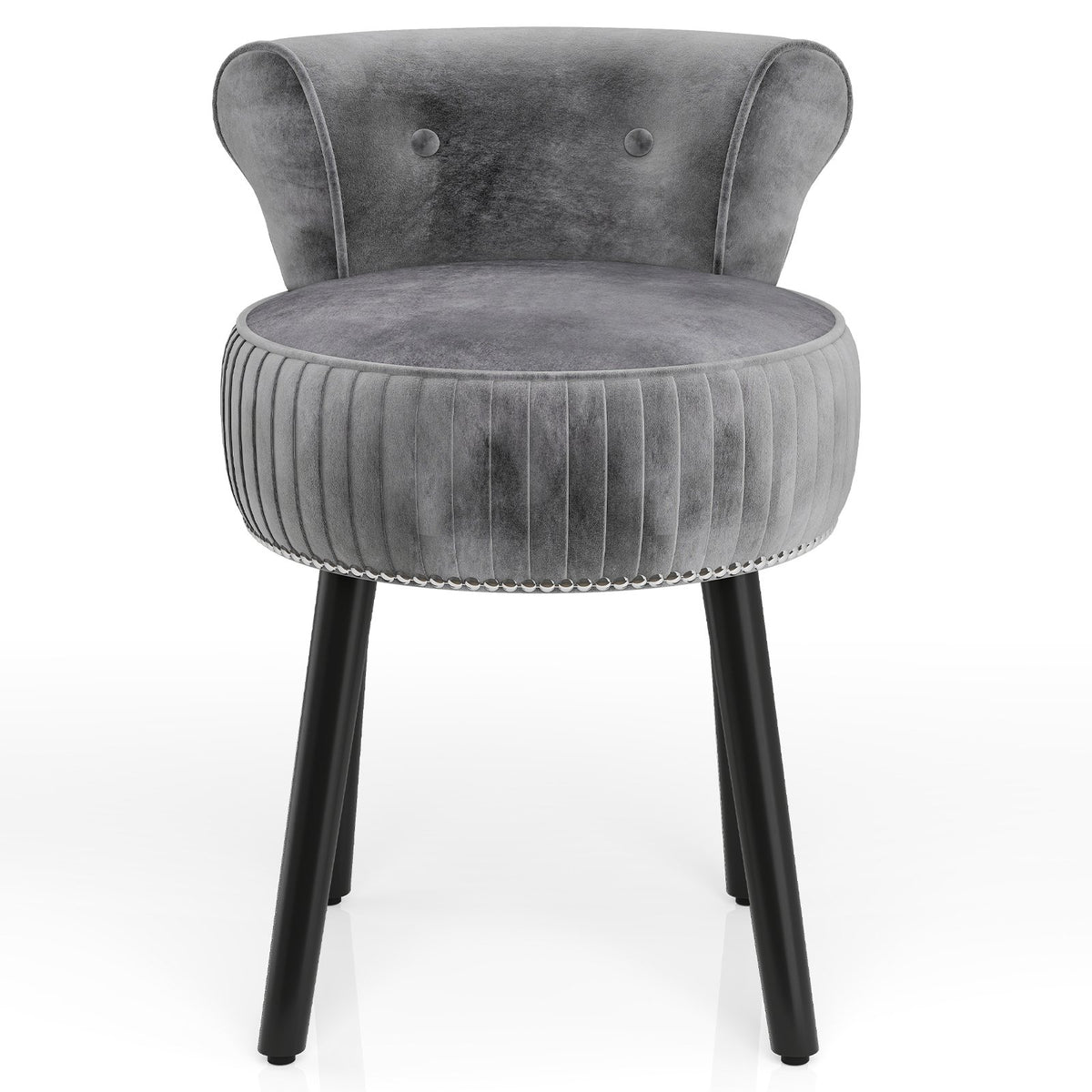 Velvet Vanity Chair with Back Upholstered Vanity Stool with Tufted Low Back and Solid Wood Legs-Gray