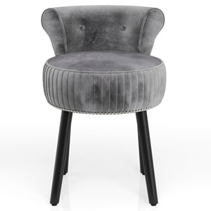 Velvet Vanity Chair with Back Upholstered Vanity Stool with Tufted Low Back and Solid Wood Legs-Gray