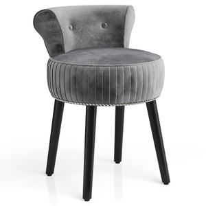 Velvet Vanity Chair with Back Upholstered Vanity Stool with Tufted Low Back and Solid Wood Legs-Gray view 4