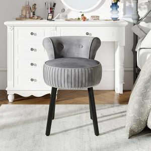 Velvet Vanity Chair with Back Upholstered Vanity Stool with Tufted Low Back and Solid Wood Legs-Gray view 6