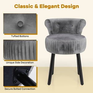 Velvet Vanity Chair with Back Upholstered Vanity Stool with Tufted Low Back and Solid Wood Legs-Gray view 7