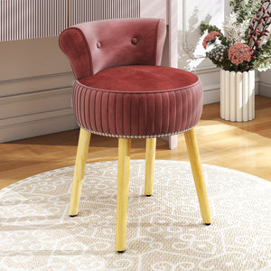 Velvet Vanity Chair with Back Upholstered Vanity Stool with Tufted Low Back and Solid Wood Legs-Pink view 2