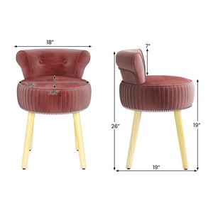 Velvet Vanity Chair with Back Upholstered Vanity Stool with Tufted Low Back and Solid Wood Legs-Pink view 5