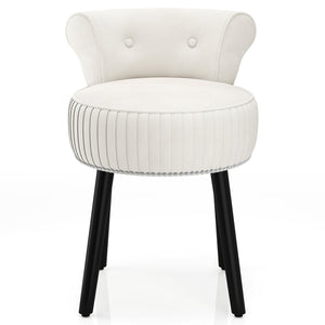 Velvet Vanity Chair with Back Upholstered Vanity Stool with Tufted Low Back and Solid Wood Legs-White