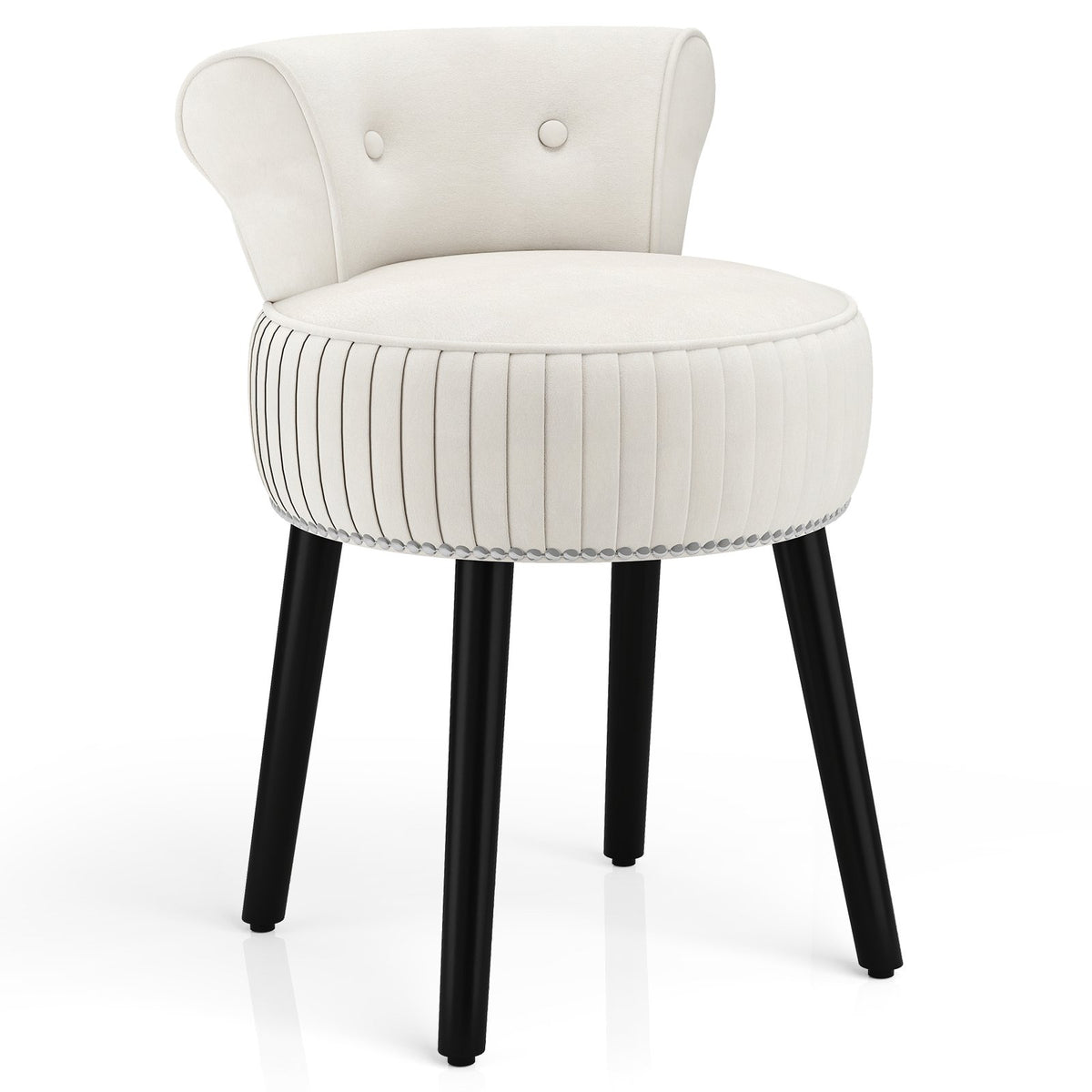 Velvet Vanity Chair with Back Upholstered Vanity Stool with Tufted Low Back and Solid Wood Legs-White view 4