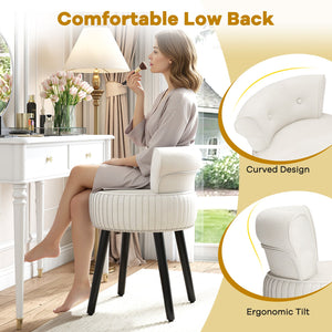 Velvet Vanity Chair with Back Upholstered Vanity Stool with Tufted Low Back and Solid Wood Legs-White view 9