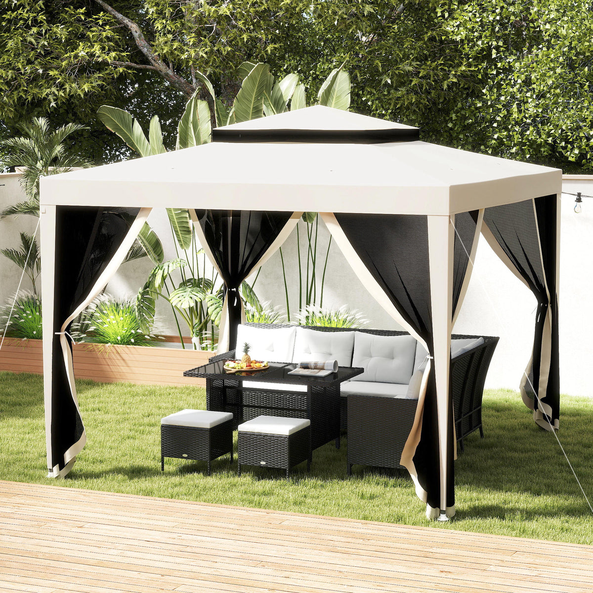 10' x 10' Outdoor Canopy Tent Party Tent with Mesh Netting and Double Tier Roof for Backyard, Garden – view 7