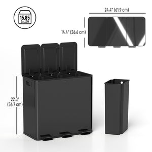 Garbage Bin, Soft-Close Trash Can with Foot Pedal, 3x5 Gallon (3x20 L) Garbage Can with Removable Inner – view 2