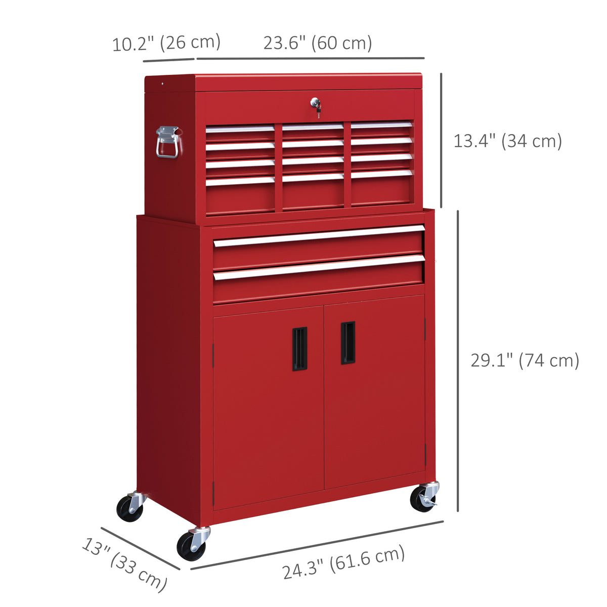 6-Drawer Rolling Tool Chest, 2 in 1 Lockable Storage Cabinet with Hooks, Metal Tool Box for Garage – view 9