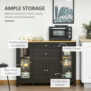 Buffet Cabinet Sideboard with 2 Drawers, 3 Storage Cabinets, Glass Doors and Adjustable Shelves, Dark Brown