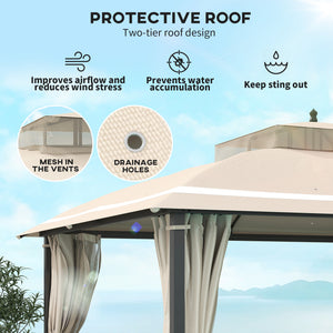 10' x 12' Outdoor Gazebo, Double Roof Patio Gazebo Canopy with Netting and Curtains for Garden, Lawn, Backyard, Deck
