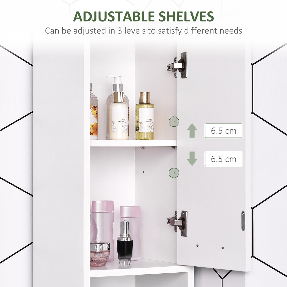 Tall Bathroom Vanities, Narrow Bathroom Cabinets with 2 Doors, Open Compartment and Adjustable Shelves, White