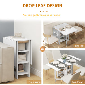 Folding Dining Table with Storage, Drop Leaf Kitchen Table for Small Spaces, White