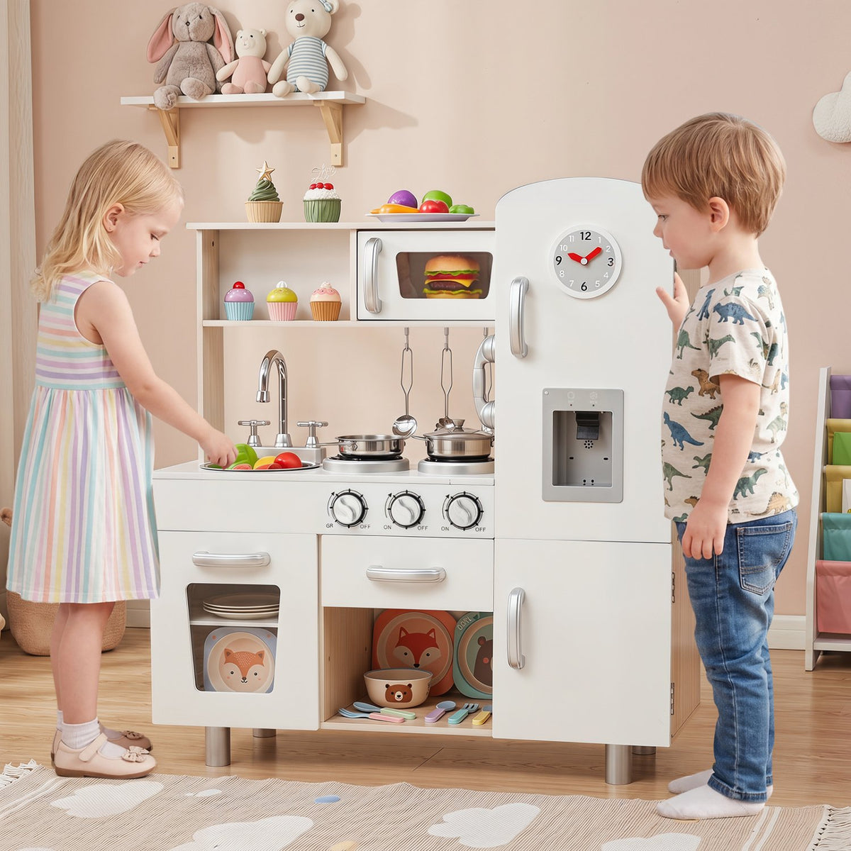 Vintage Play Kitchen Pretend Kids Cooking Playset Toys with Water Dispense view 2