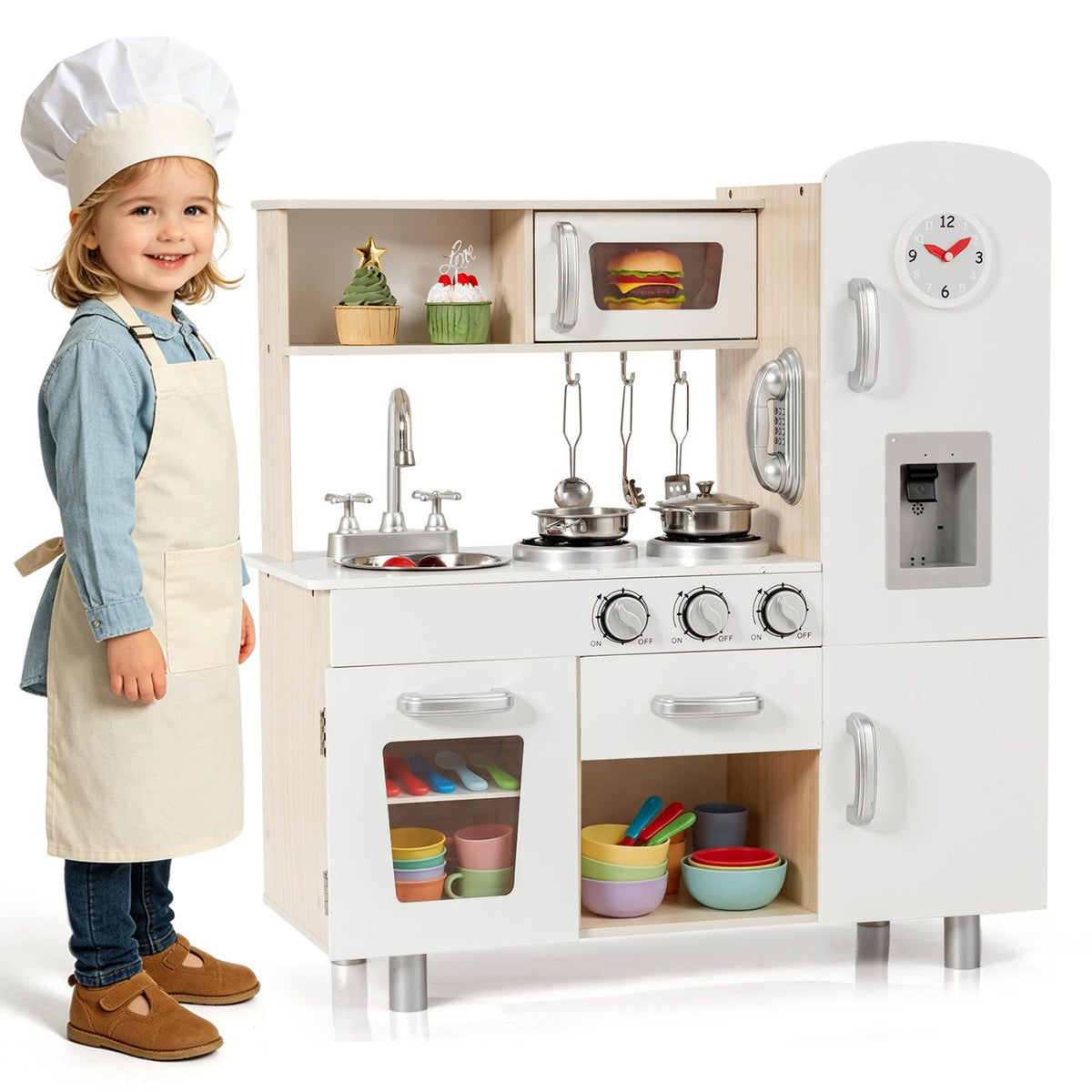 Vintage Play Kitchen Pretend Kids Cooking Playset Toys with Water Dispense view 4